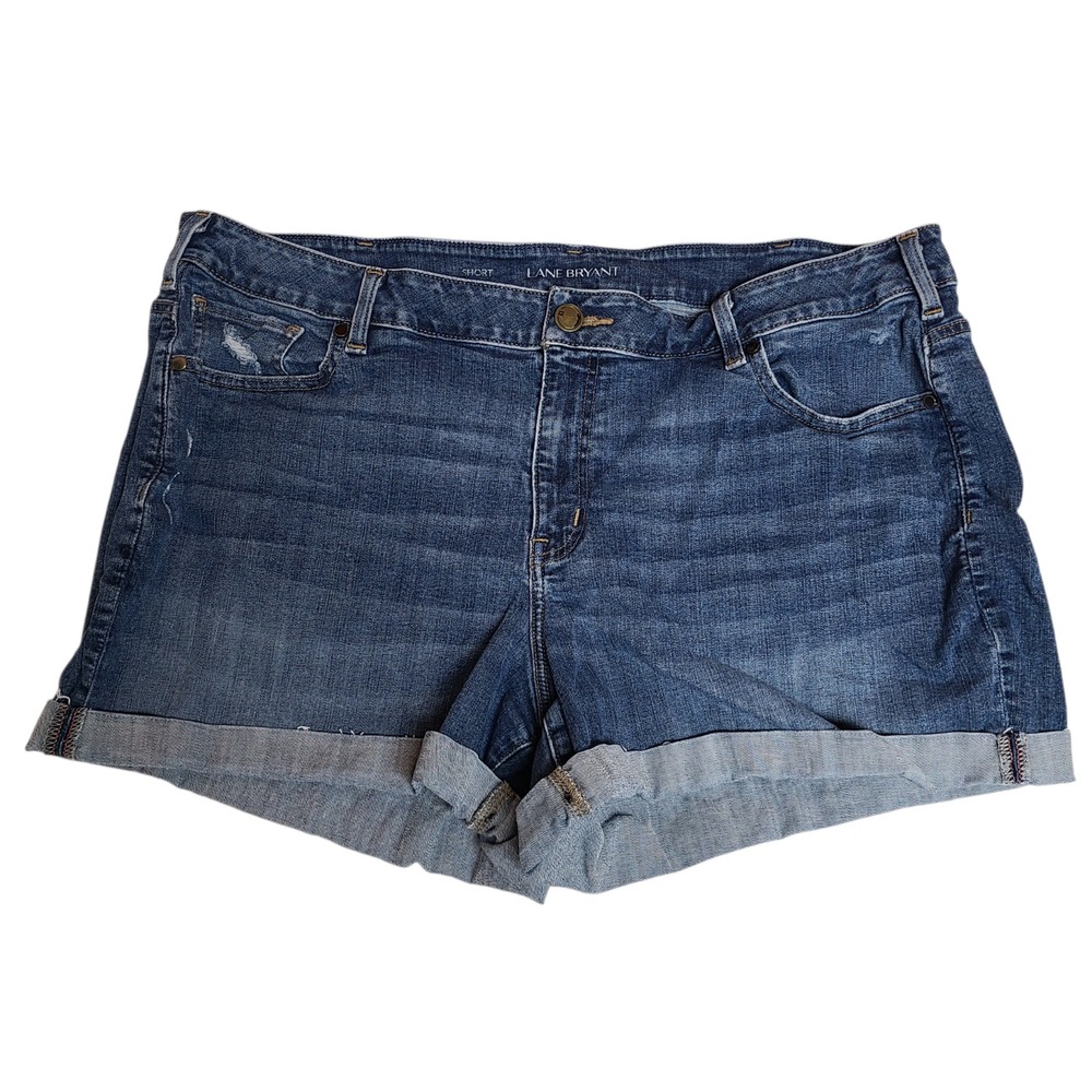 Lane Bryant Denim Jean Shorts Woman's 22 Cotton Blend Cuffed Distressed